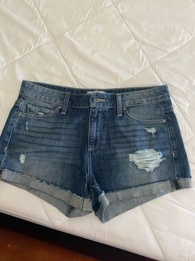 PAIGE Dark Blue Distressed Denim Cutoff Shorts